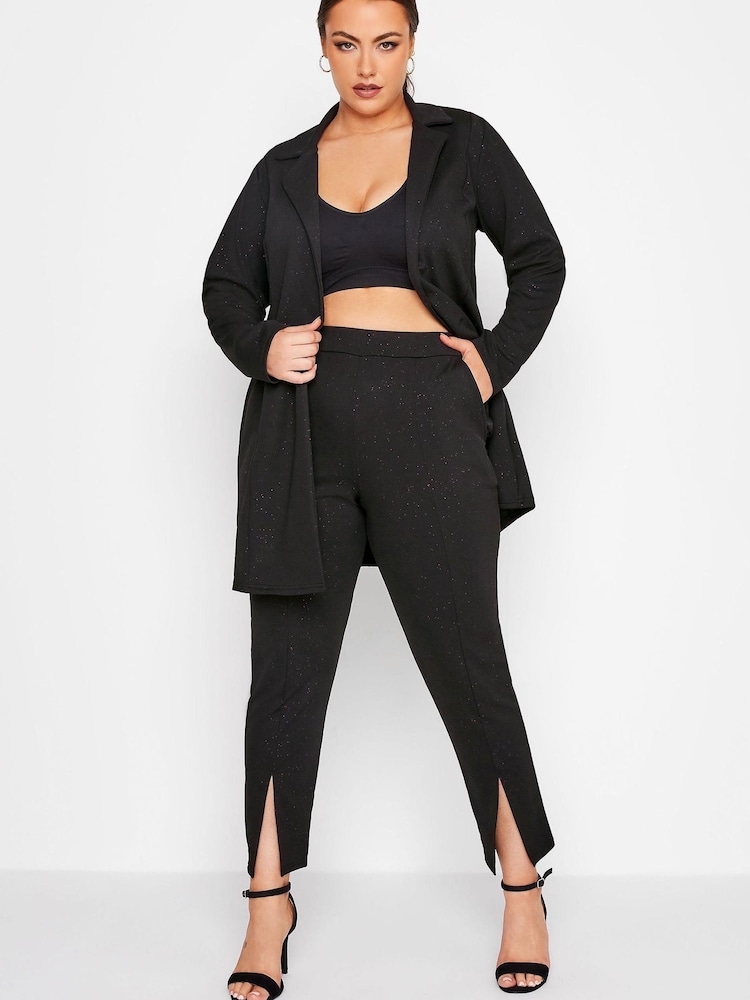 Yours Curve Black Limited Split Glitter Trousers - Image 2 of 3