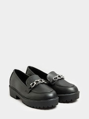 Yours Curve Black Extra-Wide Fit Chunky Metal Trim Loafers - Image 1 of 5