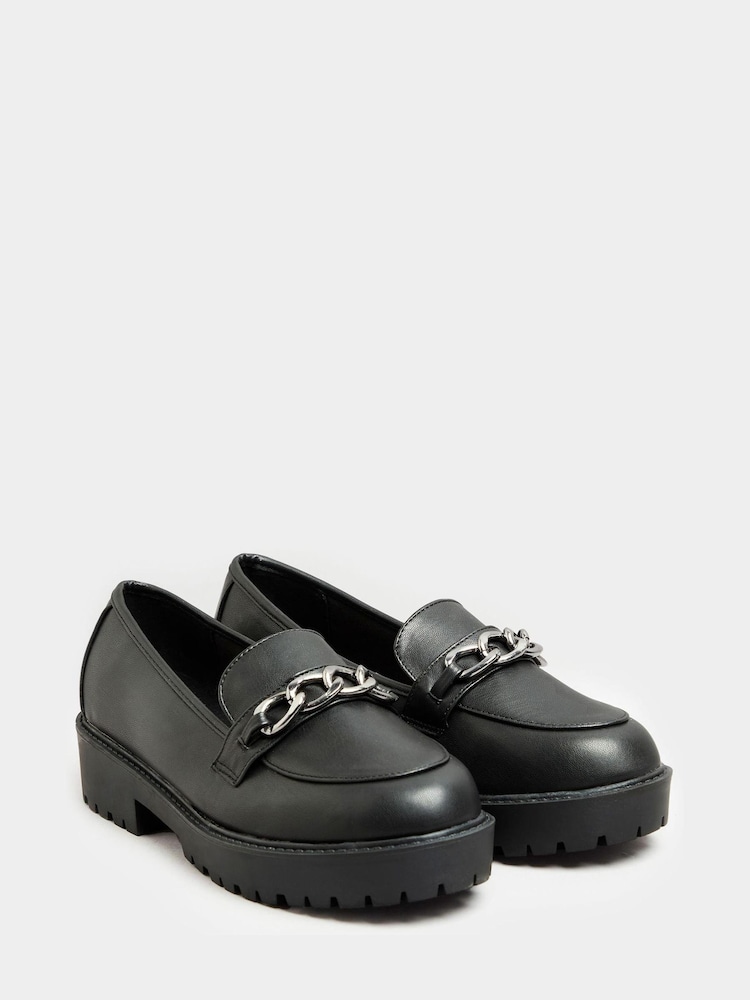 Yours Curve Black Extra-Wide Fit Chunky Metal Trim Loafers - Image 1 of 5