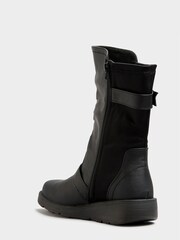 Yours Curve Black Wide Fit Low Wedge Buckle Boots - Image 2 of 2