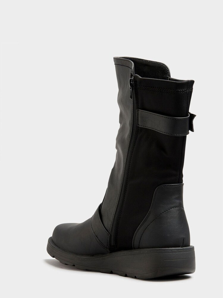 Yours Curve Black Wide Fit Low Wedge Buckle Boots - Image 2 of 2