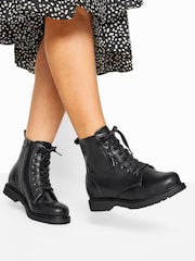 Yours Curve Black Wide Fit Faux Leather Lace Up Ankle Boots - Image 1 of 5