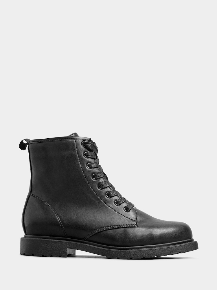 Yours Curve Black Wide Fit Faux Leather Lace Up Ankle Boots - Image 2 of 5