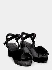 Yours Curve Black Extra-Wide Fit Velvet Peep Toe Platform Heels - Image 1 of 1