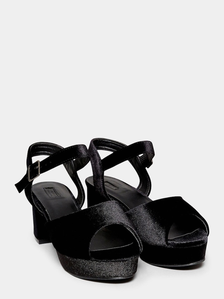 Yours Curve Black Extra-Wide Fit Velvet Peep Toe Platform Heels - Image 1 of 1