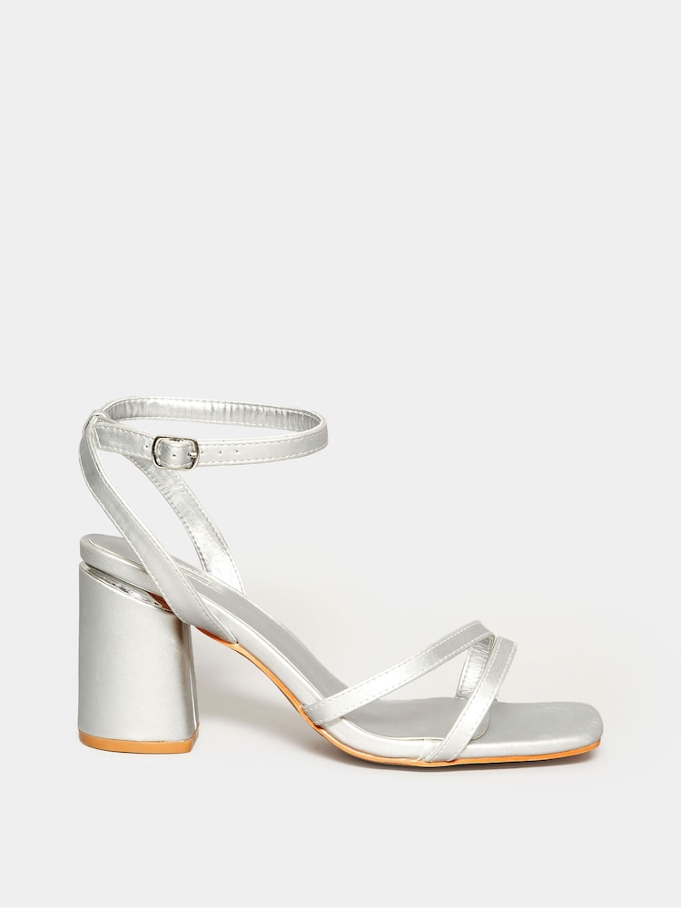 Yours Curve Silver Extra-Wide Fit Asymmetric Sandals - Image 1 of 5