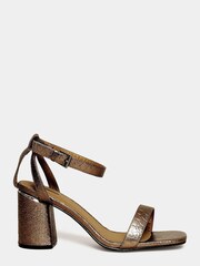 Yours Curve Brown Extra Wide Fit Snake Print Block Heels Sandals - Image 1 of 4