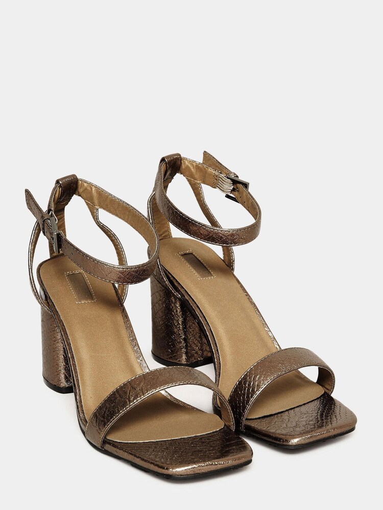 Yours Curve Brown Extra Wide Fit Snake Print Block Heels Sandals - Image 2 of 4
