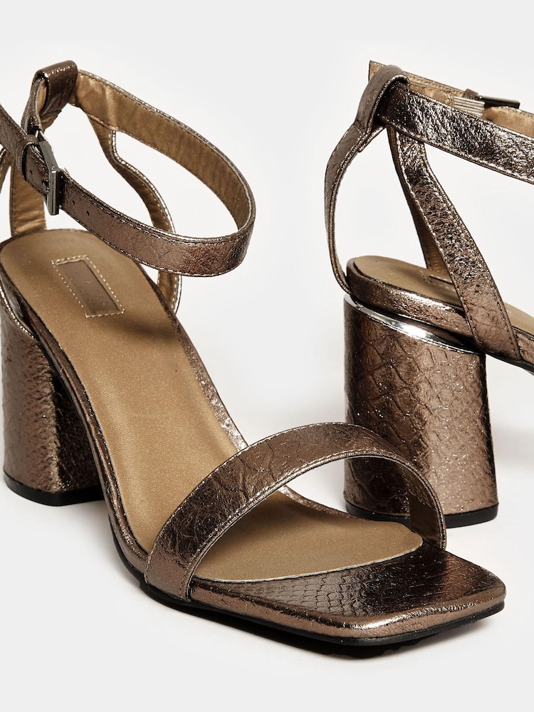 Yours Curve Brown Extra Wide Fit Snake Print Block Heels Sandals - Image 4 of 4