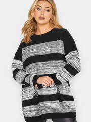 Yours Curve Black Distressed Oversized Jumper - Image 1 of 4