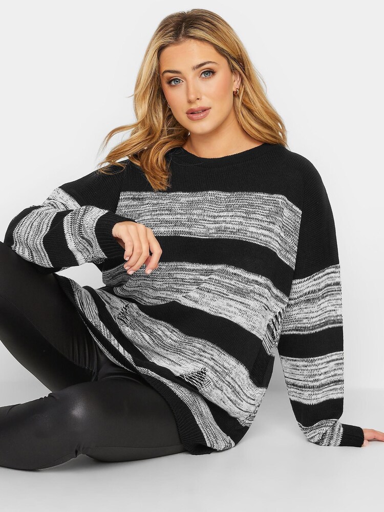 Yours Curve Black Distressed Oversized Jumper - Image 4 of 4