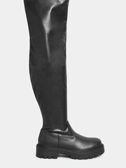 Yours Curve Black Wide Fit Over The Knee Chunky Cleated Boots - Image 1 of 5