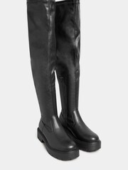 Yours Curve Black Wide Fit Over The Knee Chunky Cleated Boots - Image 2 of 5
