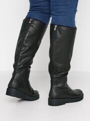 Yours Curve Black Wide-Fit Faux Fur Lined Calf Boots - Image 2 of 4