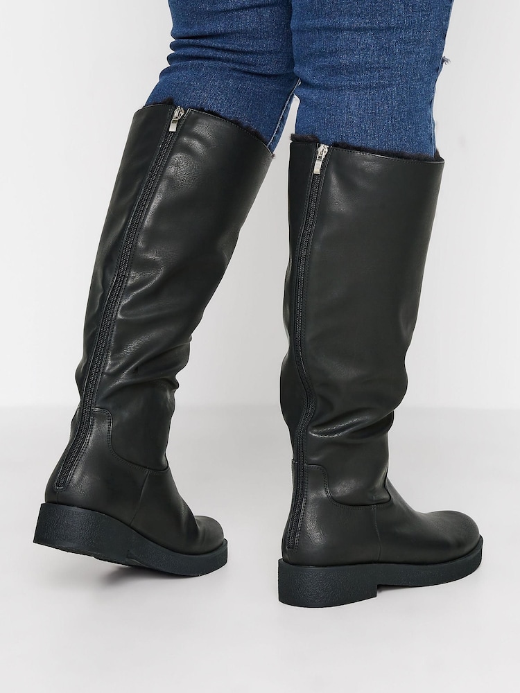 Yours Curve Black Wide-Fit Faux Fur Lined Calf Boots - Image 2 of 4