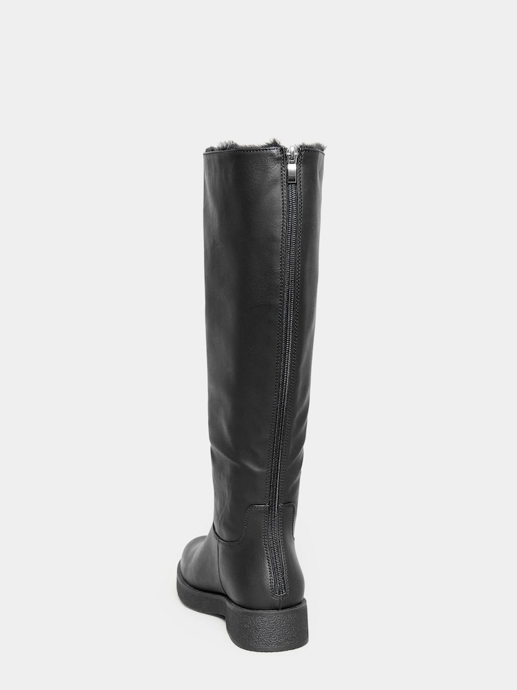 Yours Curve Black Wide-Fit Faux Fur Lined Calf Boots - Image 4 of 4