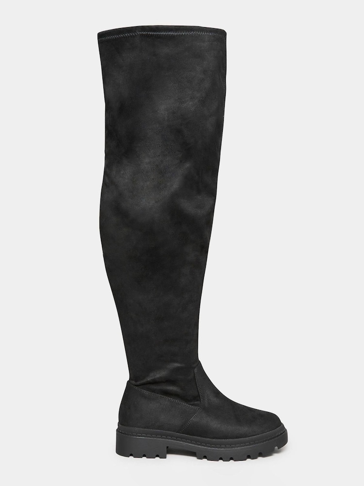 Yours Curve Black Extra-Wide Fit Over The Knee Cleated Boots - Image 1 of 1 Yours Curve Black Extra-Wide Fit Over The Knee Cleated Boots - Image 1 of 1