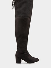 Yours Curve Black Wide Fit Wide Fit Evita Block Heel Over The Knee Boots - Image 1 of 4