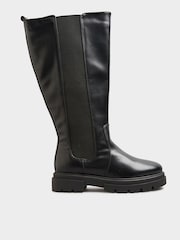 Yours Curve Black Wide Fit Elastic Knee Cleated Boots - Image 2 of 4