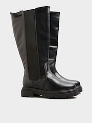 Yours Curve Black Wide Fit Elastic Knee Cleated Boots - Image 3 of 4
