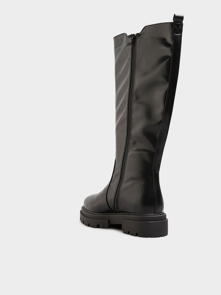 Yours Curve Black Wide Fit Elastic Knee Cleated Boots - Image 4 of 4