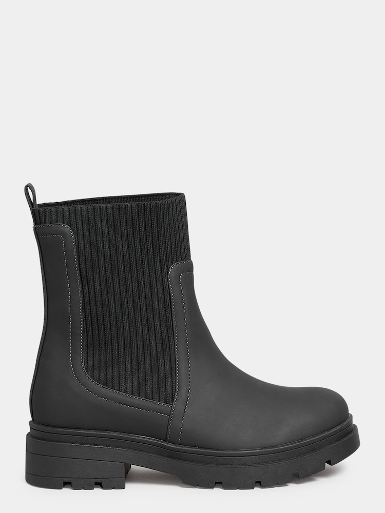 Yours Curve Black Wide Fit Sock Top Line Chelsea Boots - Image 1 of 5 Yours Curve Black Wide Fit Sock Top Line Chelsea Boots - Image 1 of 5