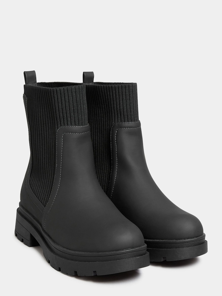 Yours Curve Black Wide Fit Sock Top Line Chelsea Boots - Image 2 of 5 Yours Curve Black Wide Fit Sock Top Line Chelsea Boots - Image 2 of 5