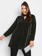 Yours Curve Black London Glitter Cut Out Swing Top - Image 1 of 4