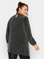 Yours Curve Black London Glitter Cut Out Swing Top - Image 2 of 4