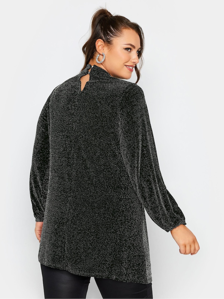 Yours Curve Black London Glitter Cut Out Swing Top - Image 2 of 4