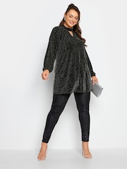 Yours Curve Black London Glitter Cut Out Swing Top - Image 3 of 4