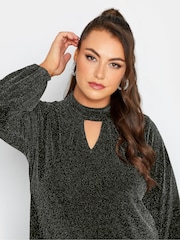 Yours Curve Black London Glitter Cut Out Swing Top - Image 4 of 4
