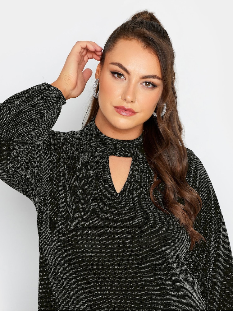 Yours Curve Black London Glitter Cut Out Swing Top - Image 4 of 4
