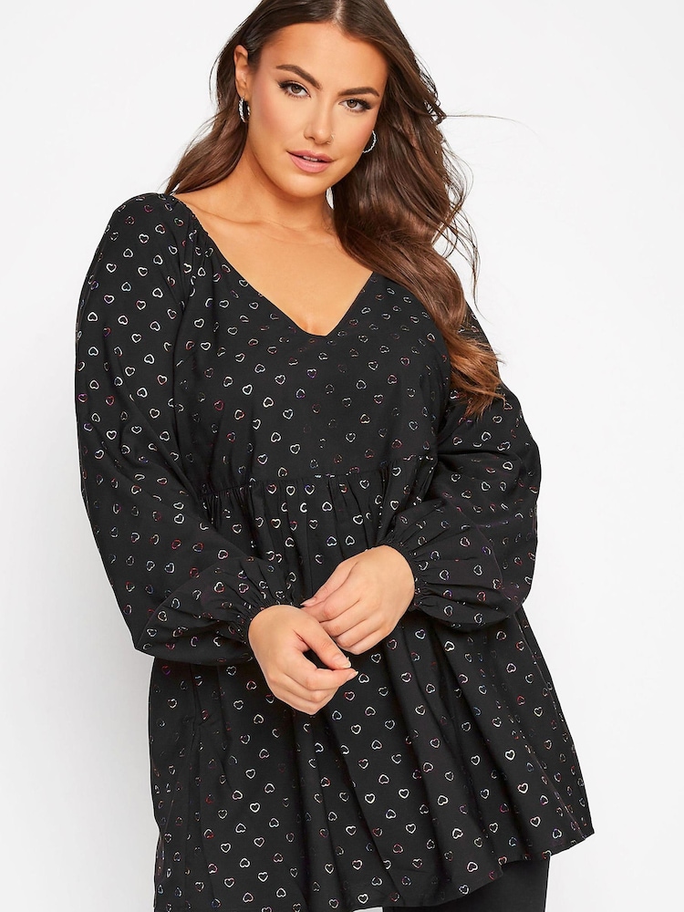 Yours Curve Black Limited Heart Blouse - Image 1 of 4 Yours Curve Black Limited Heart Blouse - Image 1 of 4