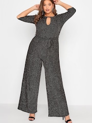 Yours Curve Black London Glitter Party Keyhole Jumpsuit - Image 1 of 4