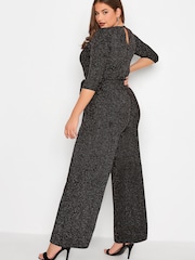 Yours Curve Black London Glitter Party Keyhole Jumpsuit - Image 2 of 4