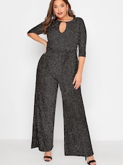 Yours Curve Black London Glitter Party Keyhole Jumpsuit - Image 3 of 4