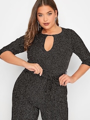 Yours Curve Black London Glitter Party Keyhole Jumpsuit - Image 4 of 4