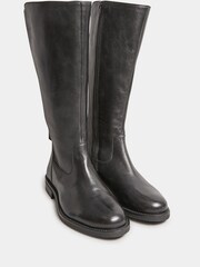 Yours Curve Black Wide Fit Leather Stretch Knee Boots - Image 2 of 5