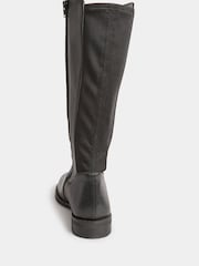 Yours Curve Black Wide Fit Leather Stretch Knee Boots - Image 3 of 5