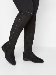 Yours Curve Black Wide Fit Over The Knee Boots With Stud Detail - Image 1 of 1