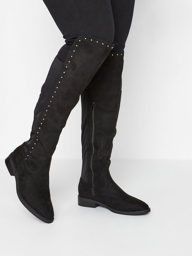 Yours Curve Black Wide Fit Over The Knee Boots With Stud Detail - Image 1 of 1