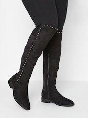Yours Curve Black Extra Wide Over The Knee Boots With Stud Detail - Image 1 of 5