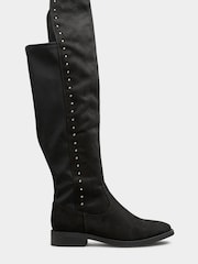 Yours Curve Black Extra Wide Over The Knee Boots With Stud Detail - Image 2 of 5