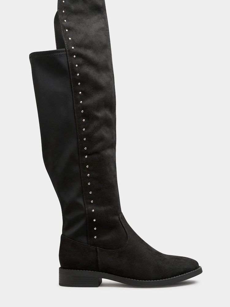 Yours Curve Black Extra Wide Over The Knee Boots With Stud Detail - Image 2 of 5