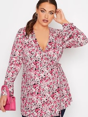 Yours Curve Pink Limited Wrap Flute Sleeve Top - Image 1 of 2