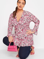 Yours Curve Pink Limited Wrap Flute Sleeve Top - Image 2 of 2