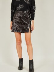 Mela Black Sequin Mini Skirt - Image 1 of 4