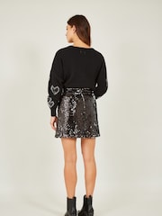 Mela Black Sequin Mini Skirt - Image 2 of 4