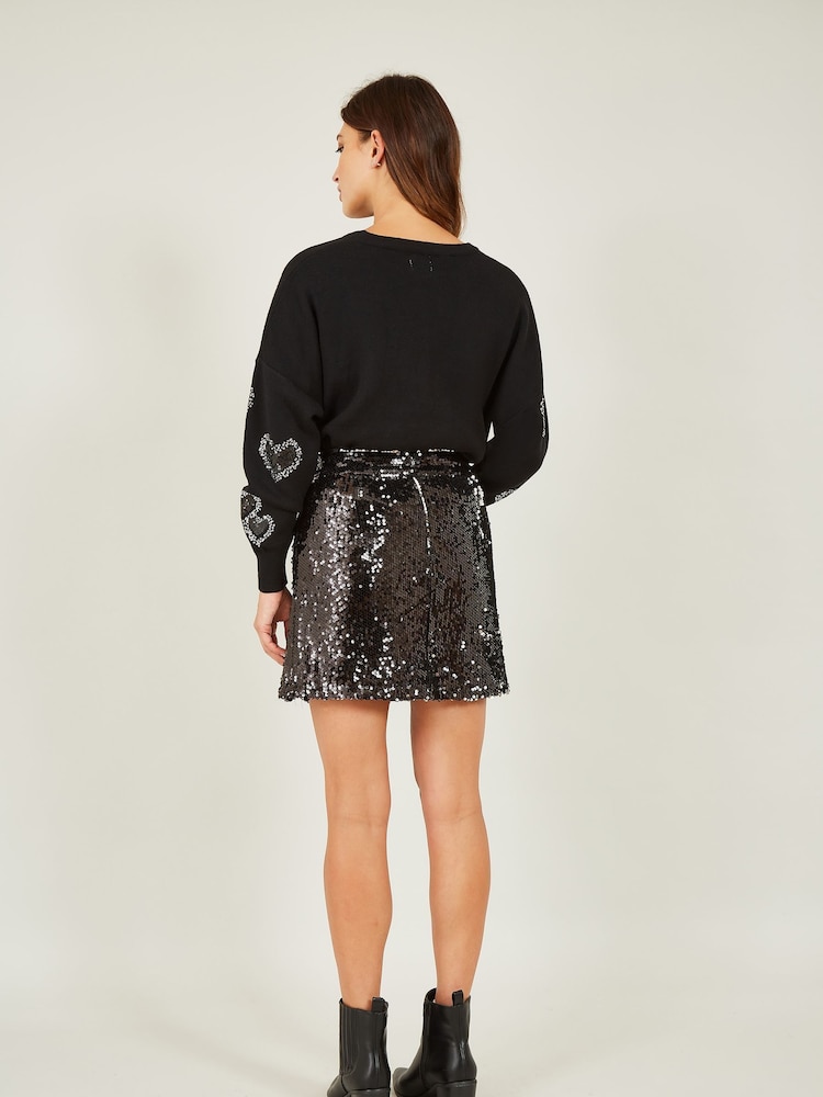 Mela Black Sequin Mini Skirt - Image 2 of 4